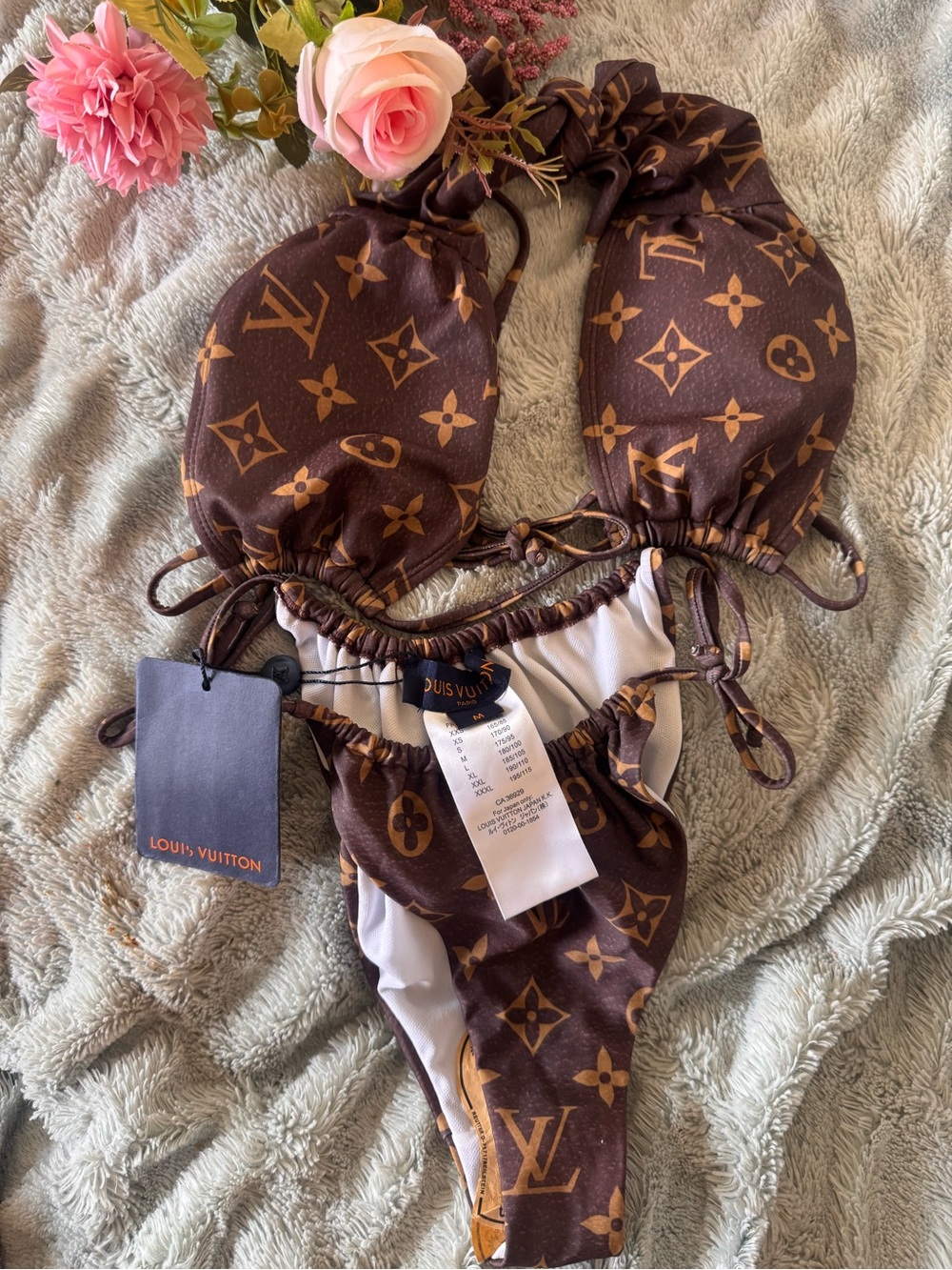 Louis Vuitton Brown & Gold Monogram Bandeau Bikini Set - Picture 5 of 6